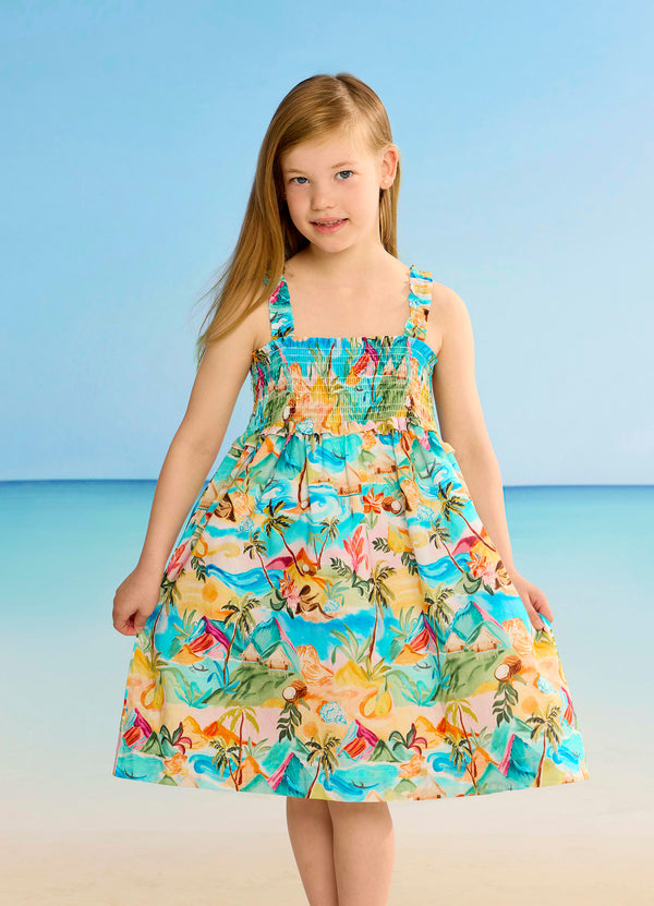 Yardage Shirred Dress - South Pacific