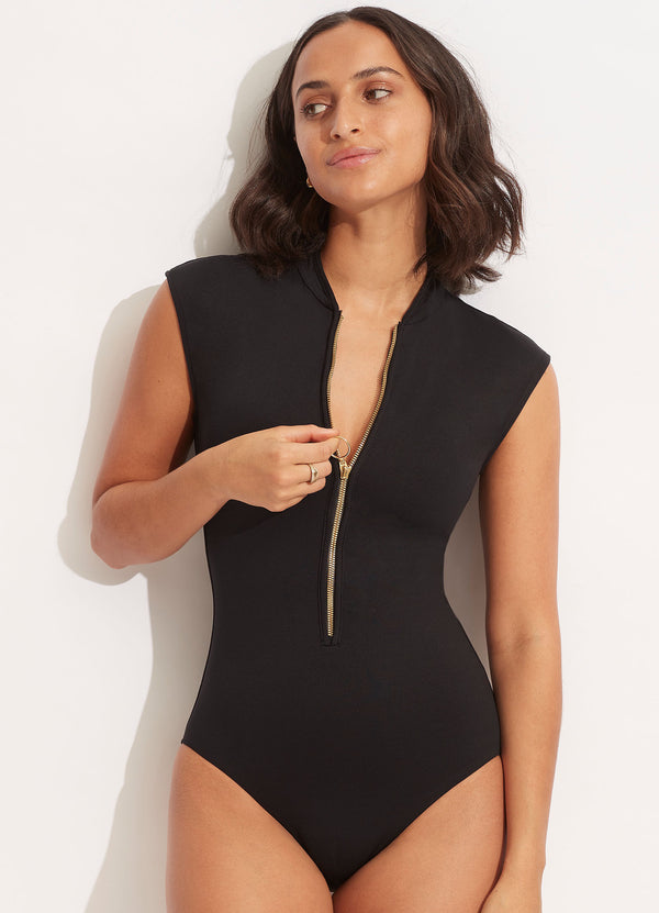 Seafolly Collective Zip Front One Piece - Black