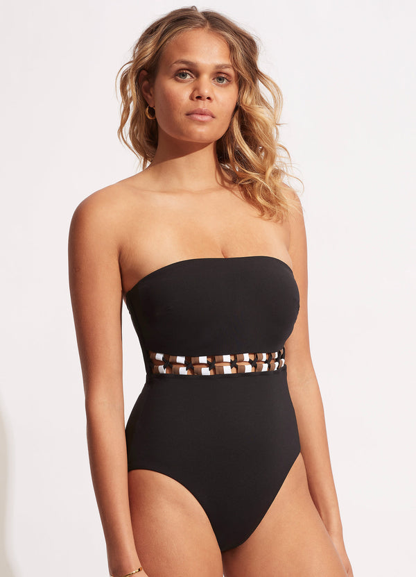 Sun Stripe DD Bandeau One Piece - Black