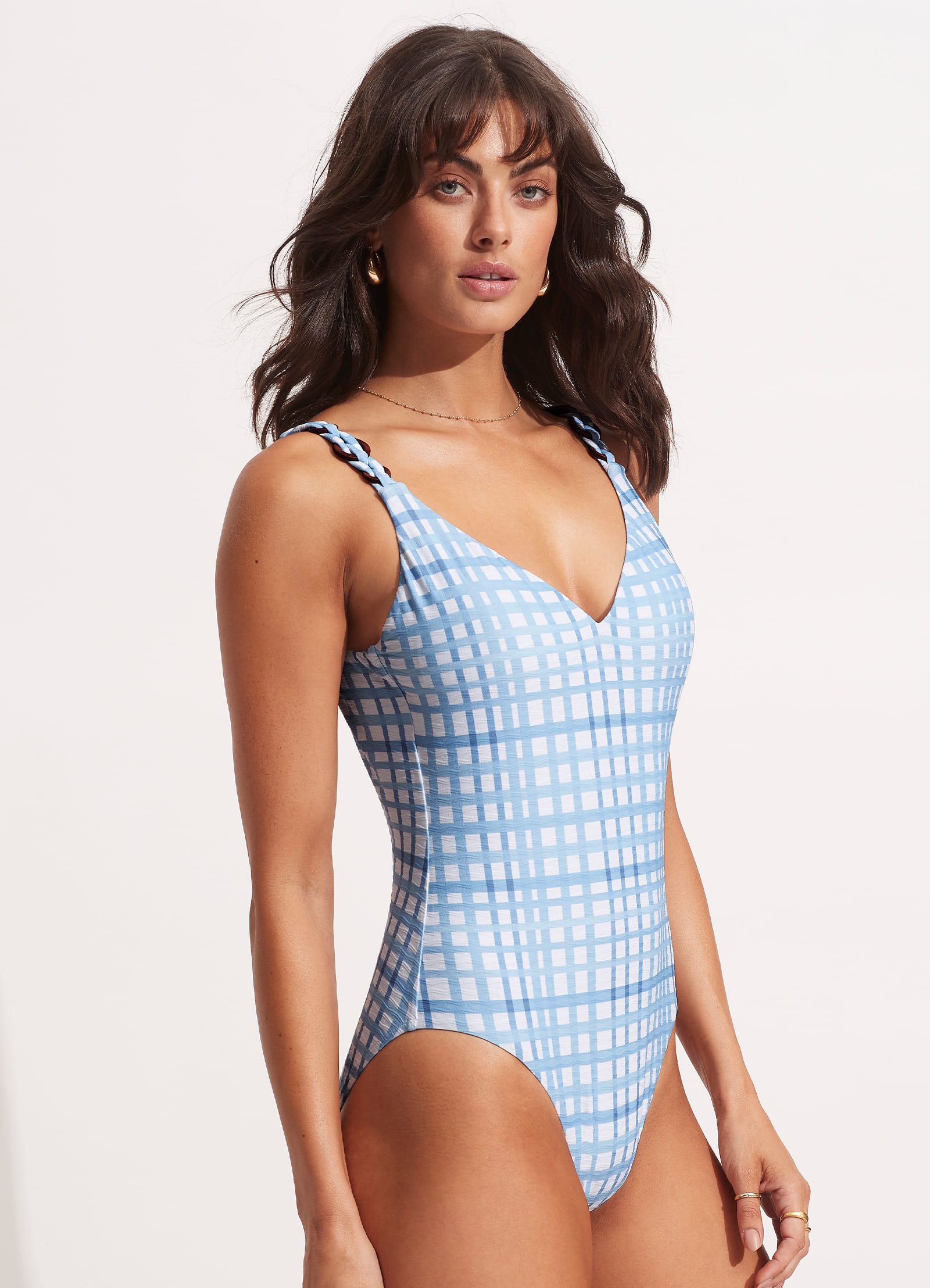 Amalfi Check V Neck One Piece Amalfi Blue Seafolly US