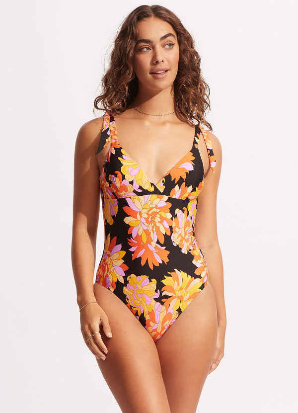 Palm Springs Wrap Front One Piece - Black