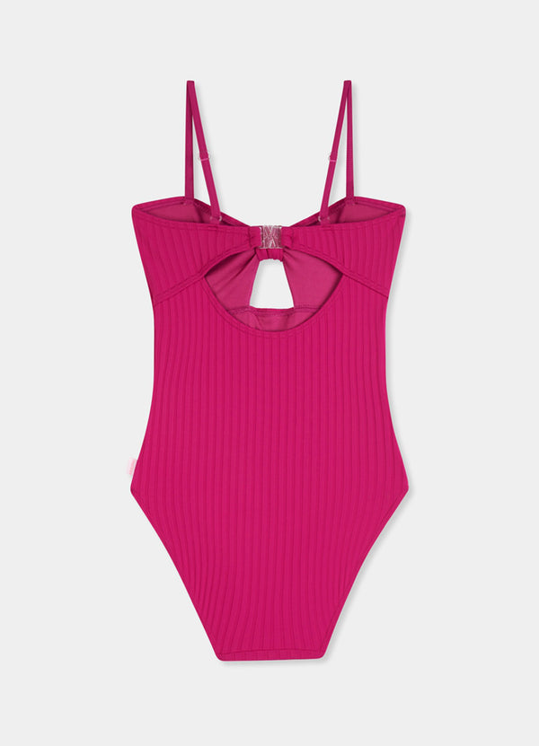 Summer Essential Girls Tie Front One Piece - Deep Pink