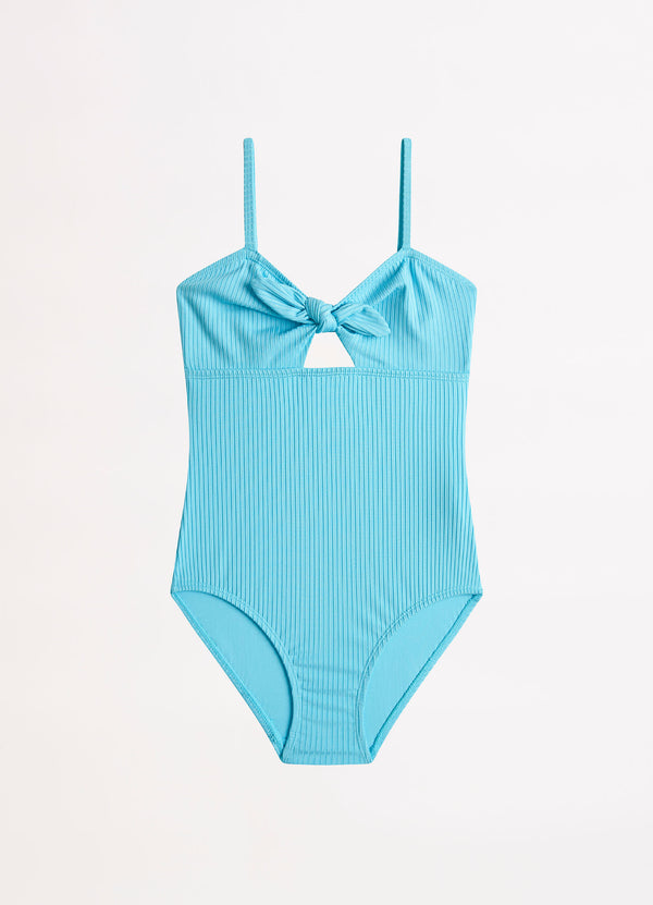 Summer Essential Girls Tie Front One Piece - Sky