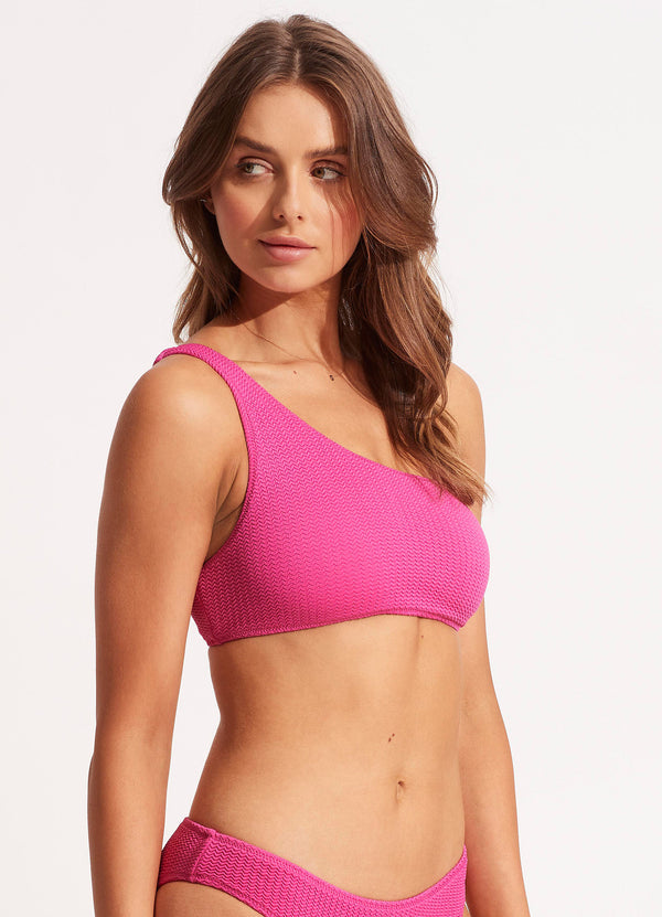 Sea Dive One Shoulder Top - Fuchsia Rose