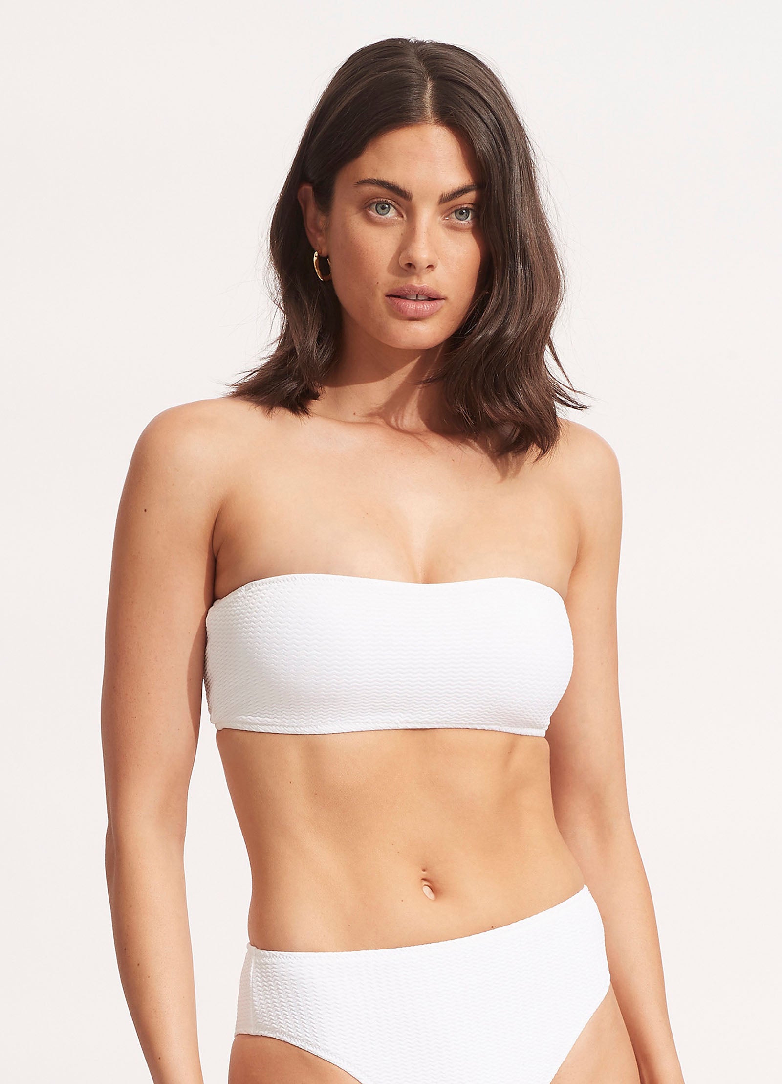white strapless swim top