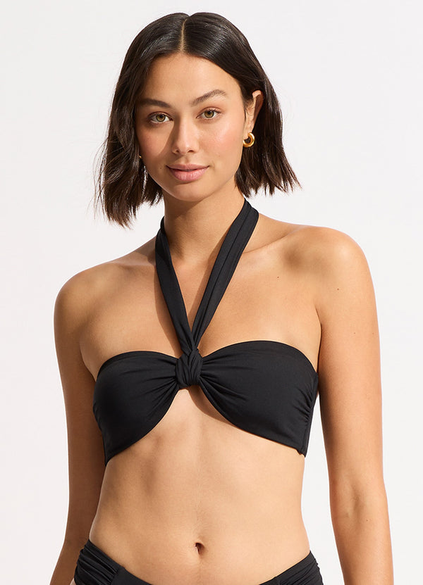 Seafolly Collective Sash Tie Front Bandeau Bikini Top - Black