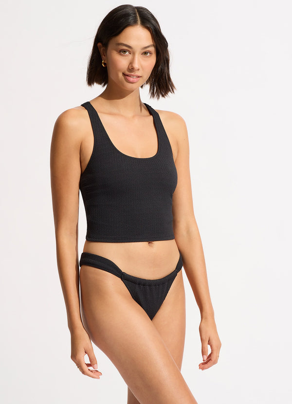 Sea Dive Action Back Tank Bikini Top - Black