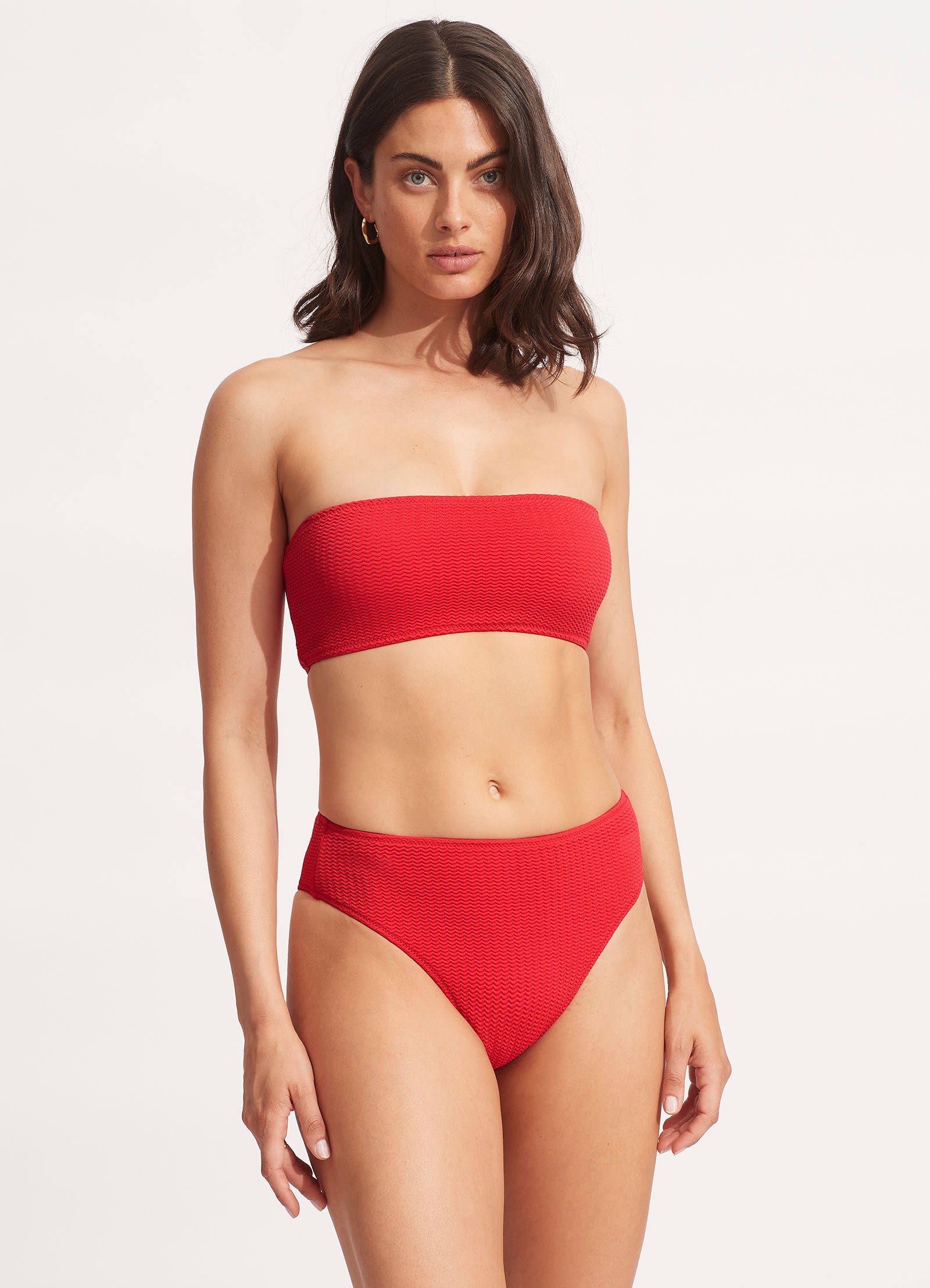 Red cheap strapless swimsuit