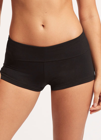 Seafolly Collective Roll Top Boyleg - Black
