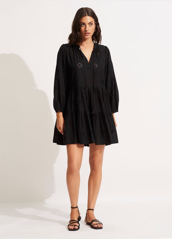 Embroidery Tiered Dress - Black Seafolly US Embroidery Tiered Dress - Black Seafolly US