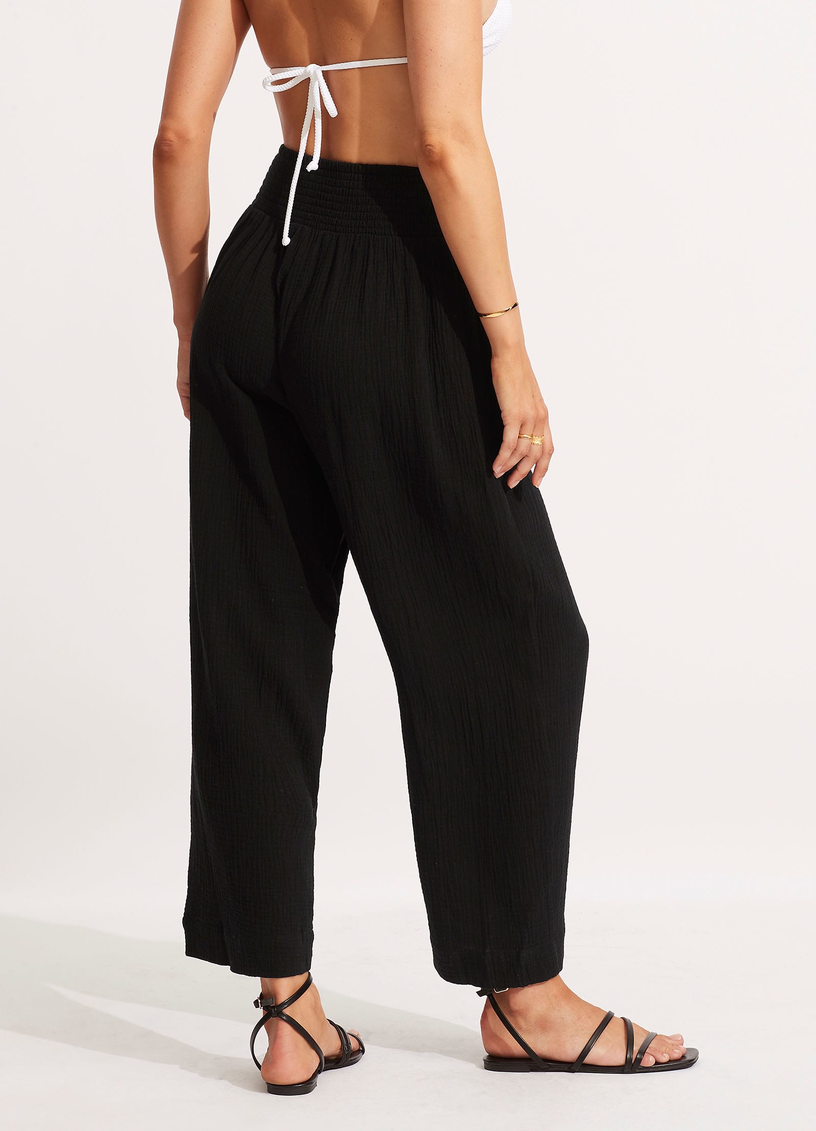 Double Cloth Shirred Pants - Black – Seafolly US