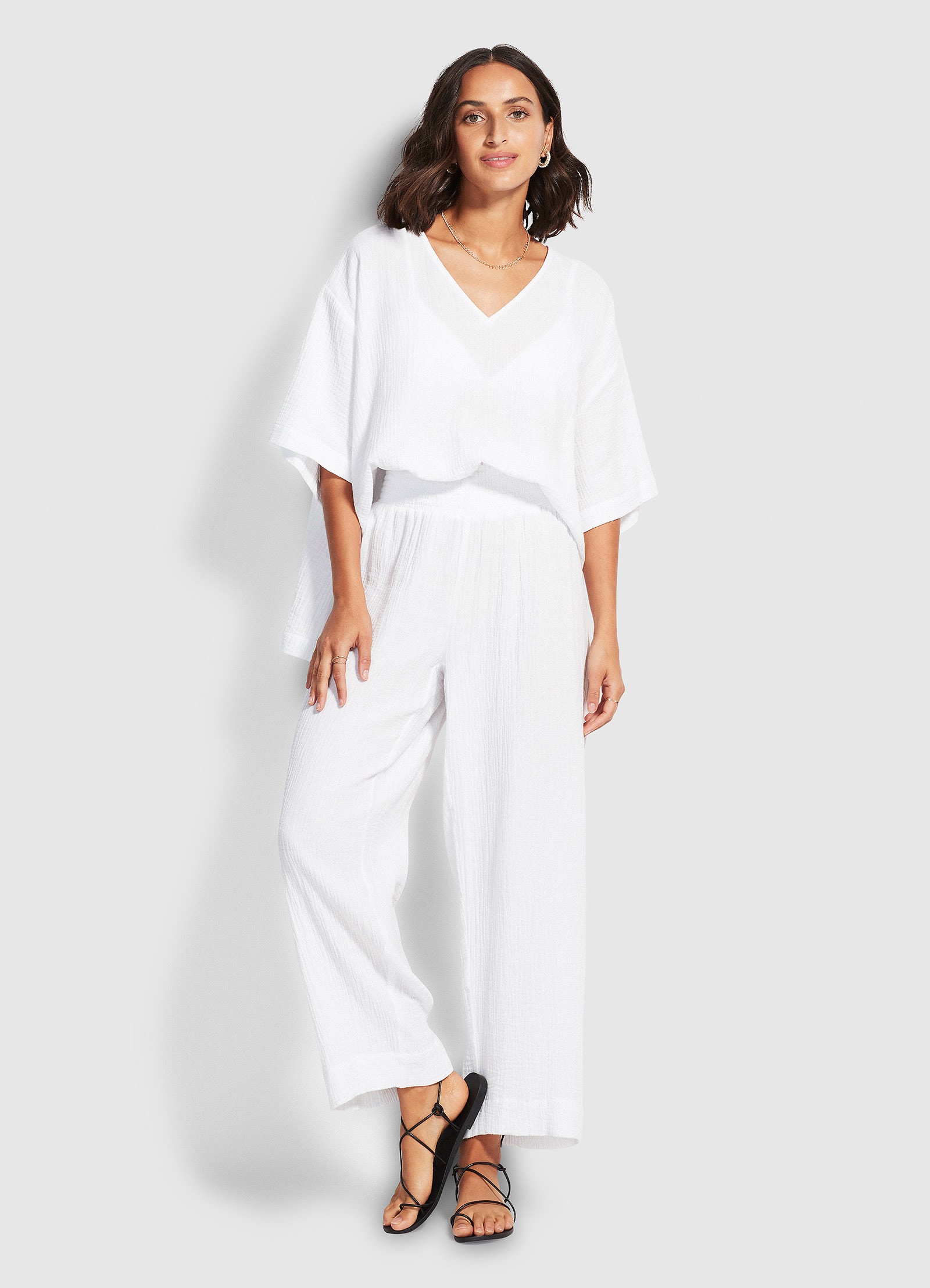Double Cloth Shirred Pants - White – Seafolly US