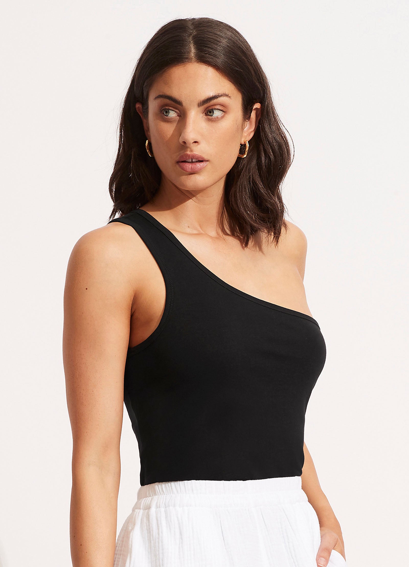 Jersey One Shoulder Top Black Seafolly US