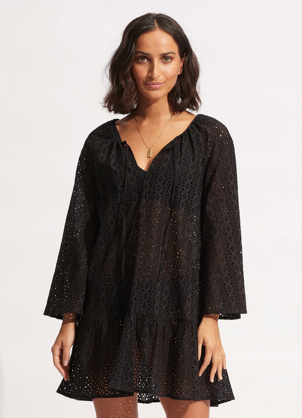 Broderie Anglaise Cover Up   - Black