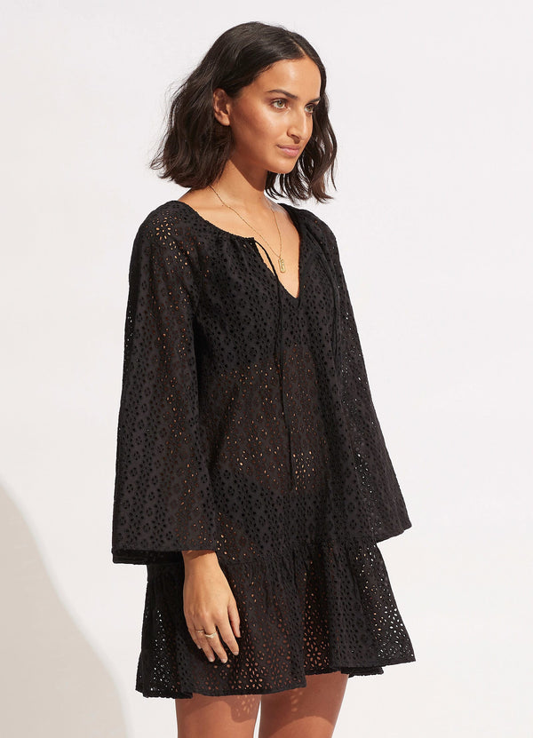 Broderie Anglaise Cover Up   - Black