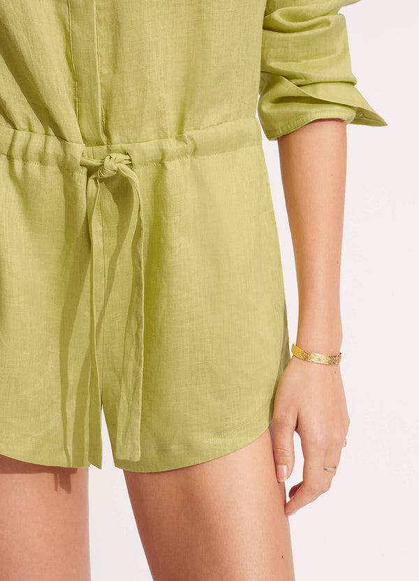 Linen Playsuit - Soft Olive