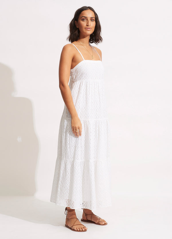 Broderie Anglaise Tiered Maxi Dress - White