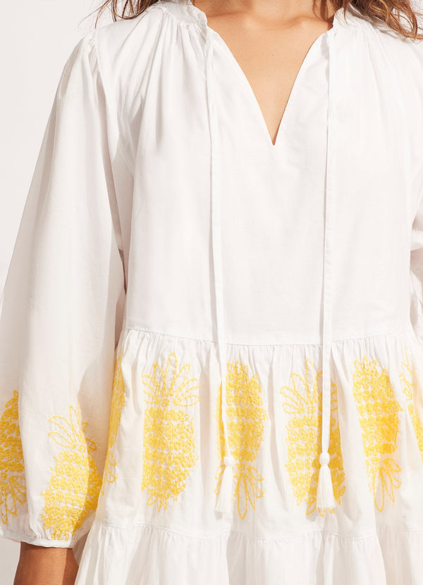 Corsica Embroidery Tier Dress - White