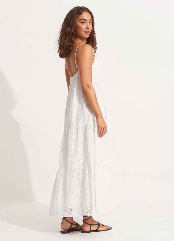 Embroidery Tiered Dress - White