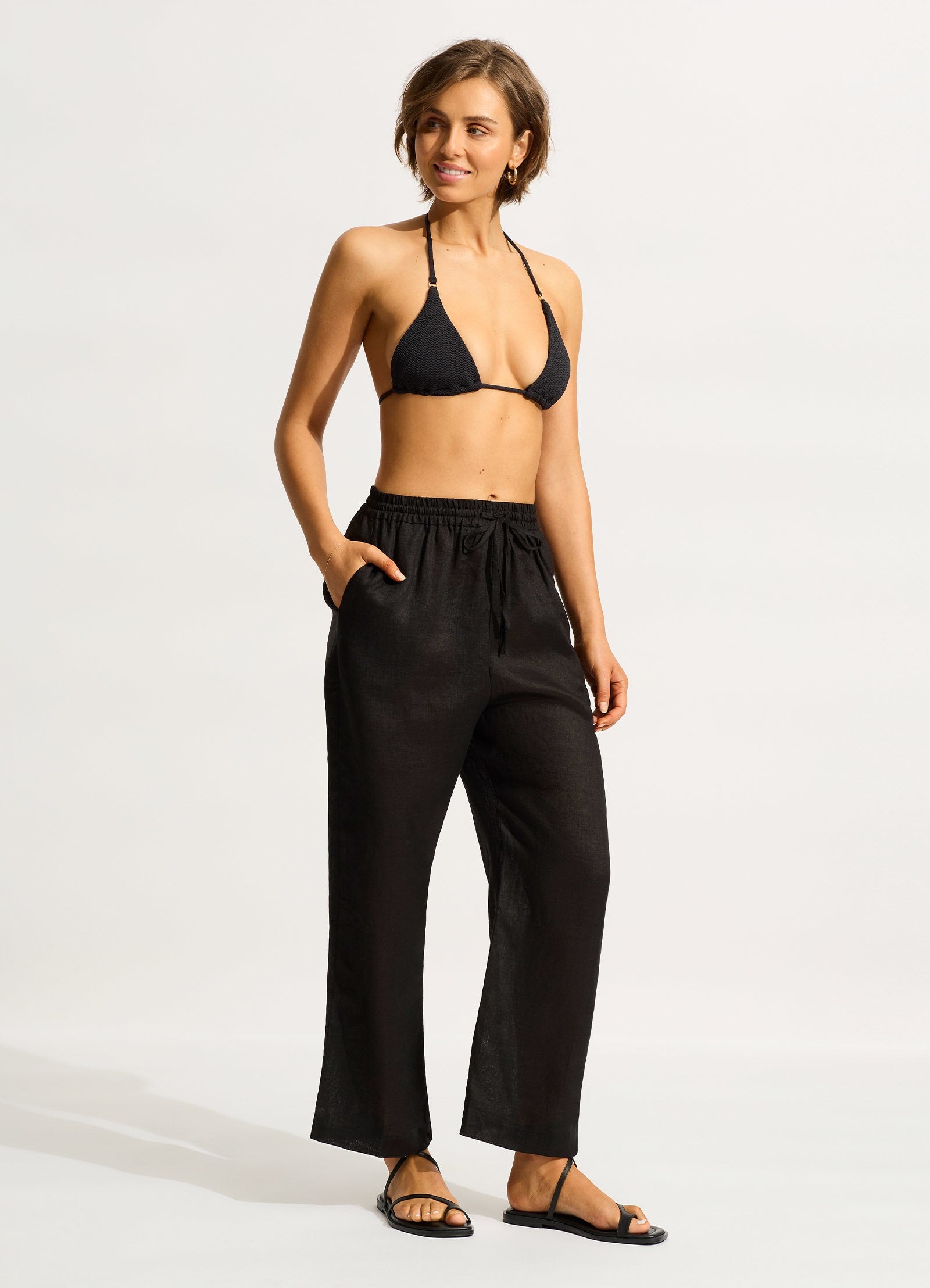 Buy ONLY Black High Waisted Elasticated Satin Wide Leg Trousers from Next  India