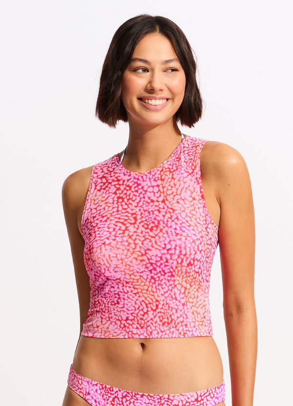 Sea Skin Mesh Tank Top - Fuchsia Rose