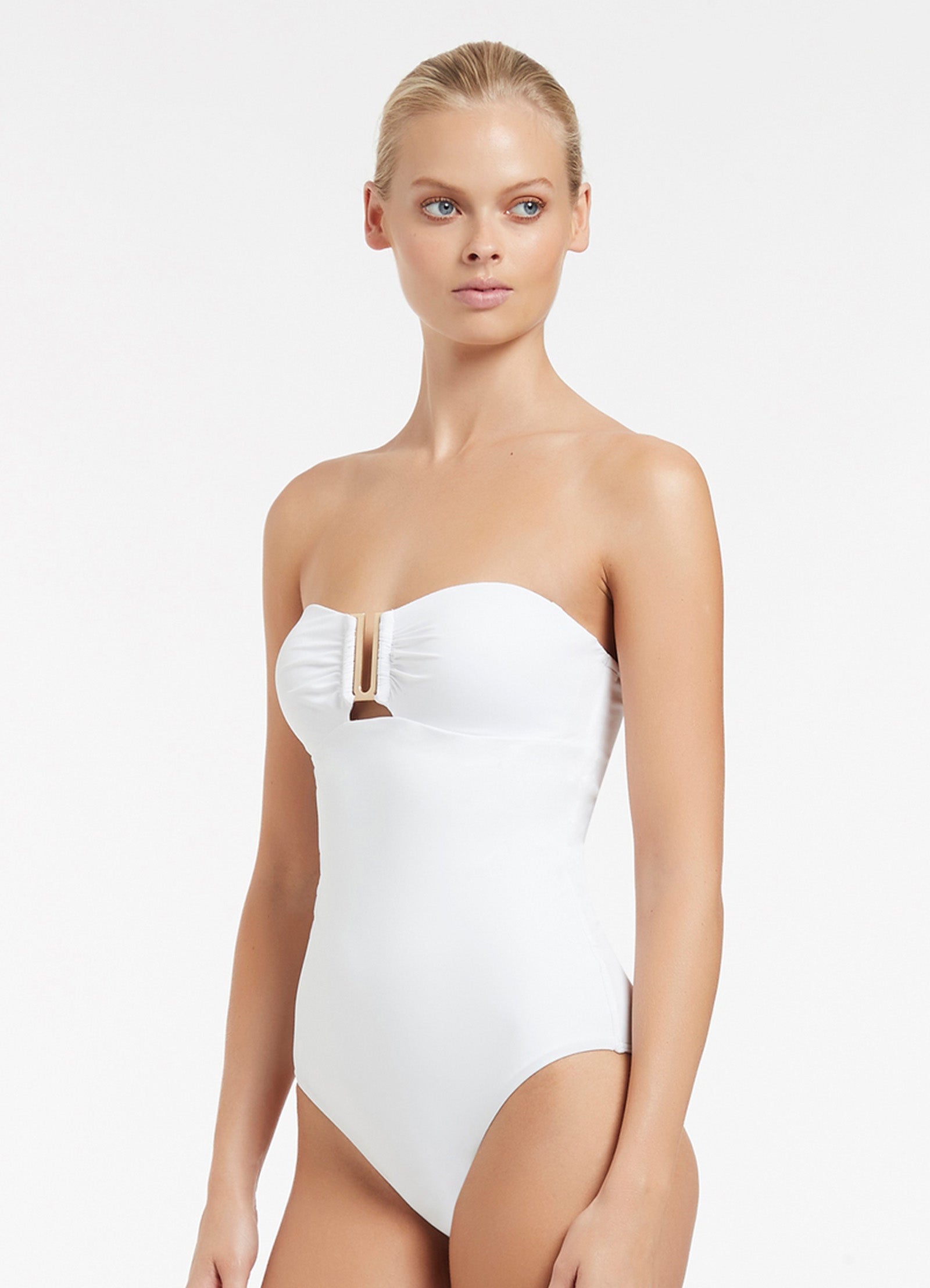 White one piece store strapless swimsuit