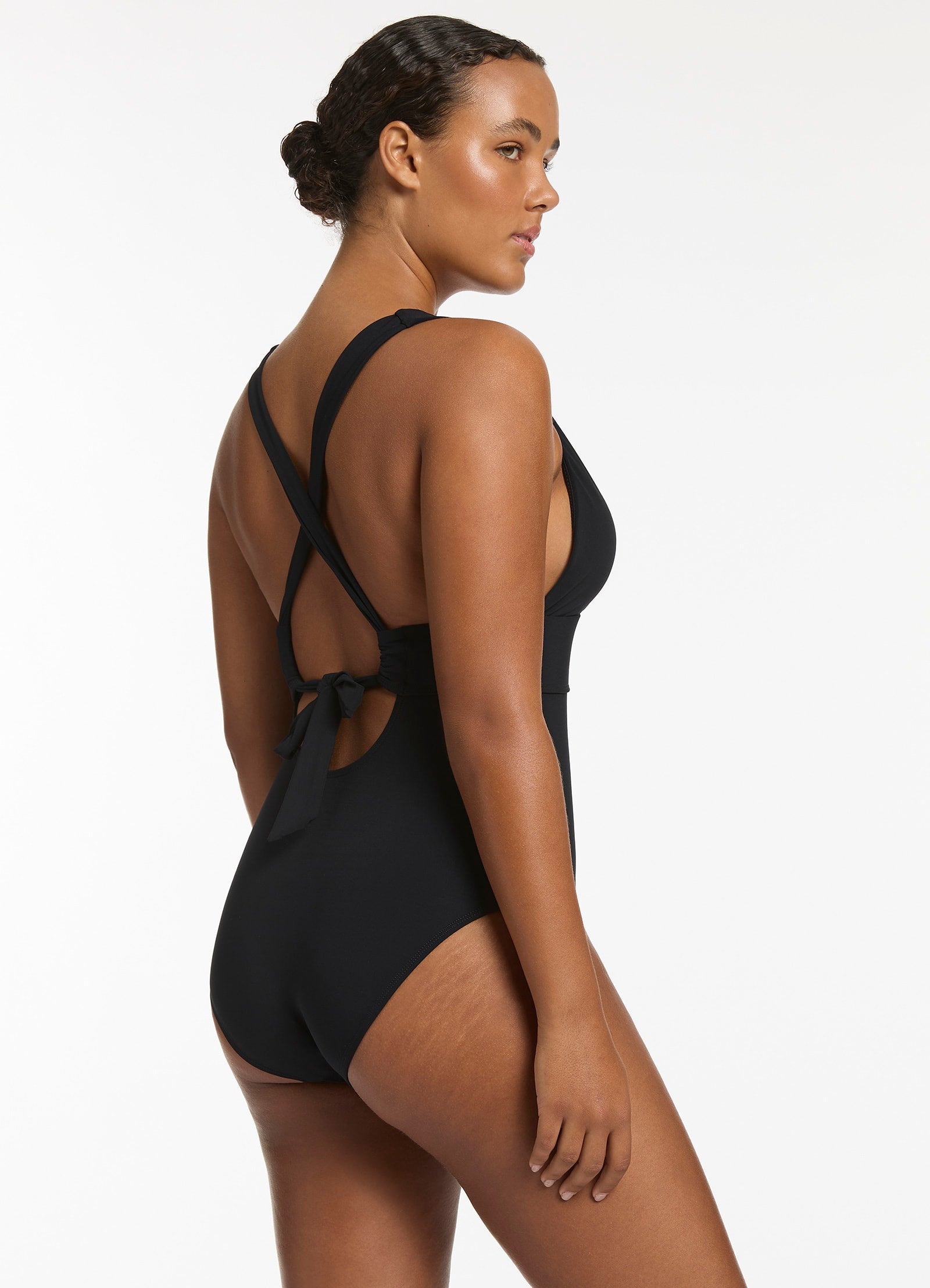 Jetset Plunge Tie Back One Piece Black Seafolly US