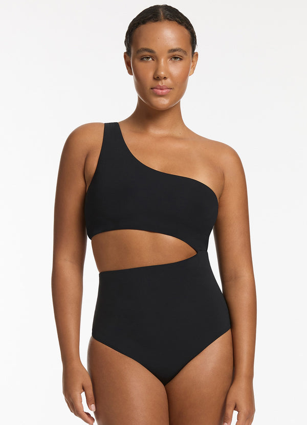 One Shoulder Swimsuit - Black