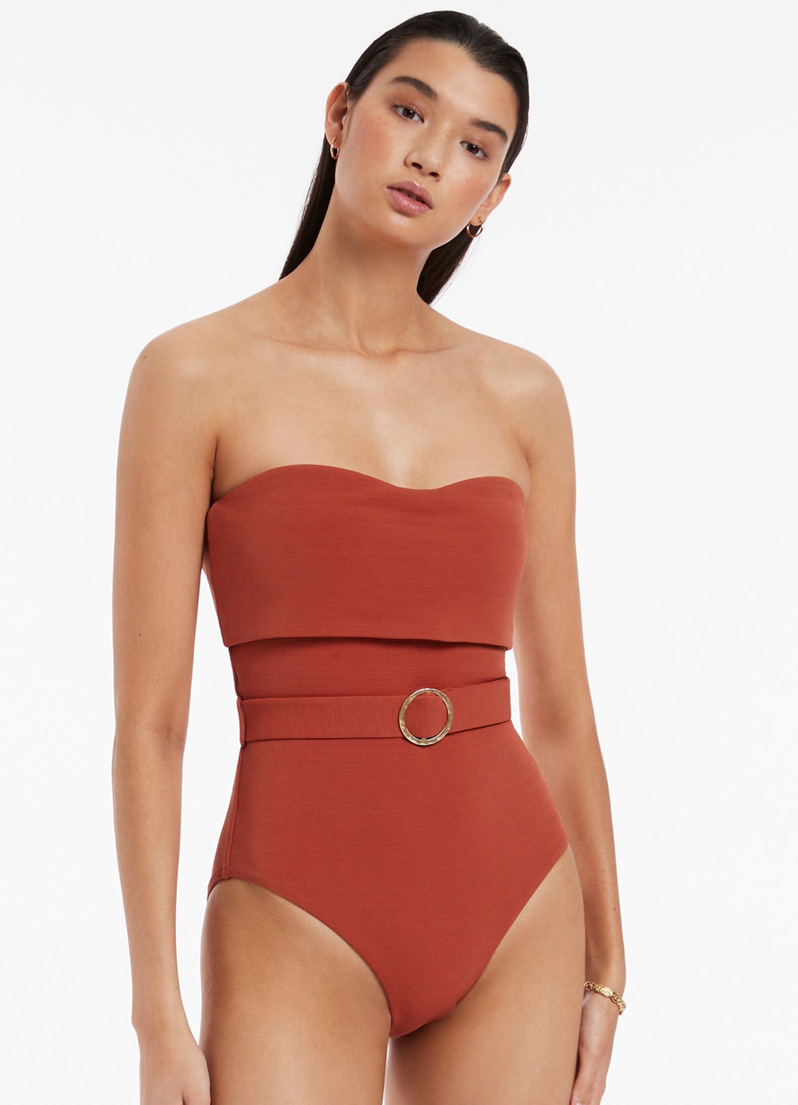 Isla Rib Fold Down Bandeau One Piece Russet Seafolly US