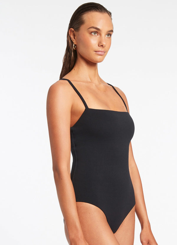 Isla Rib Minimal Tank One Piece - Black