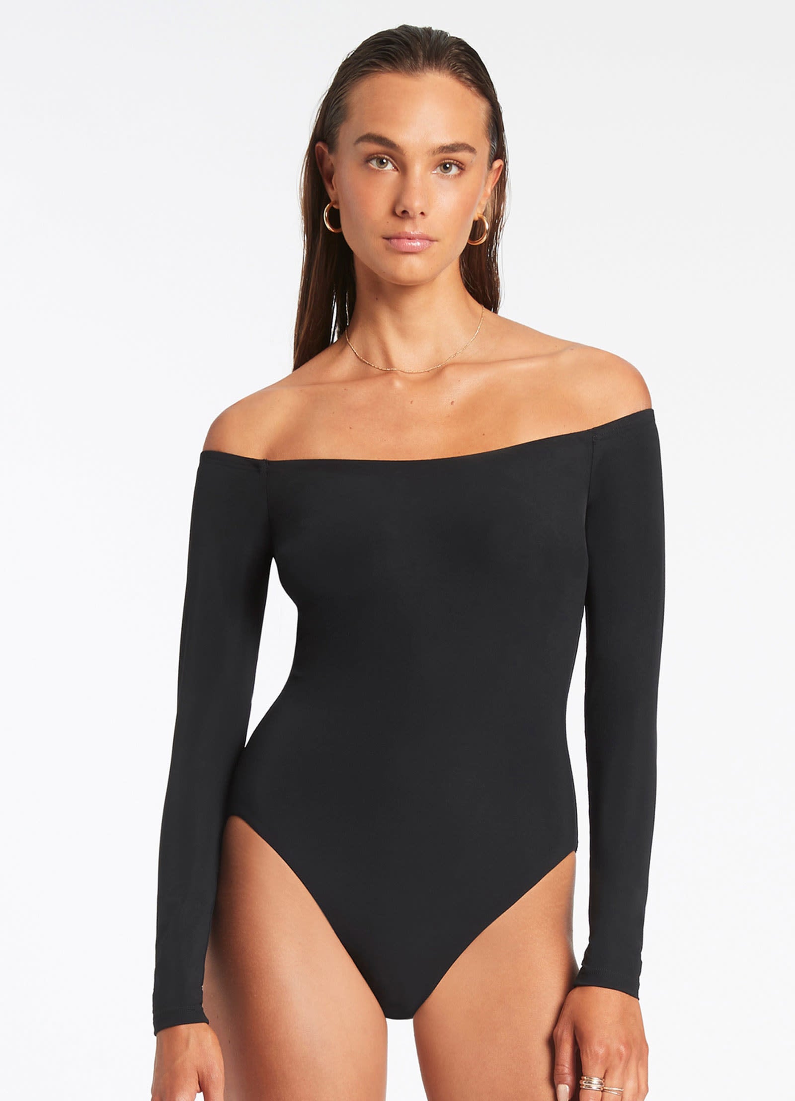 Black off the store shoulder swimsuit