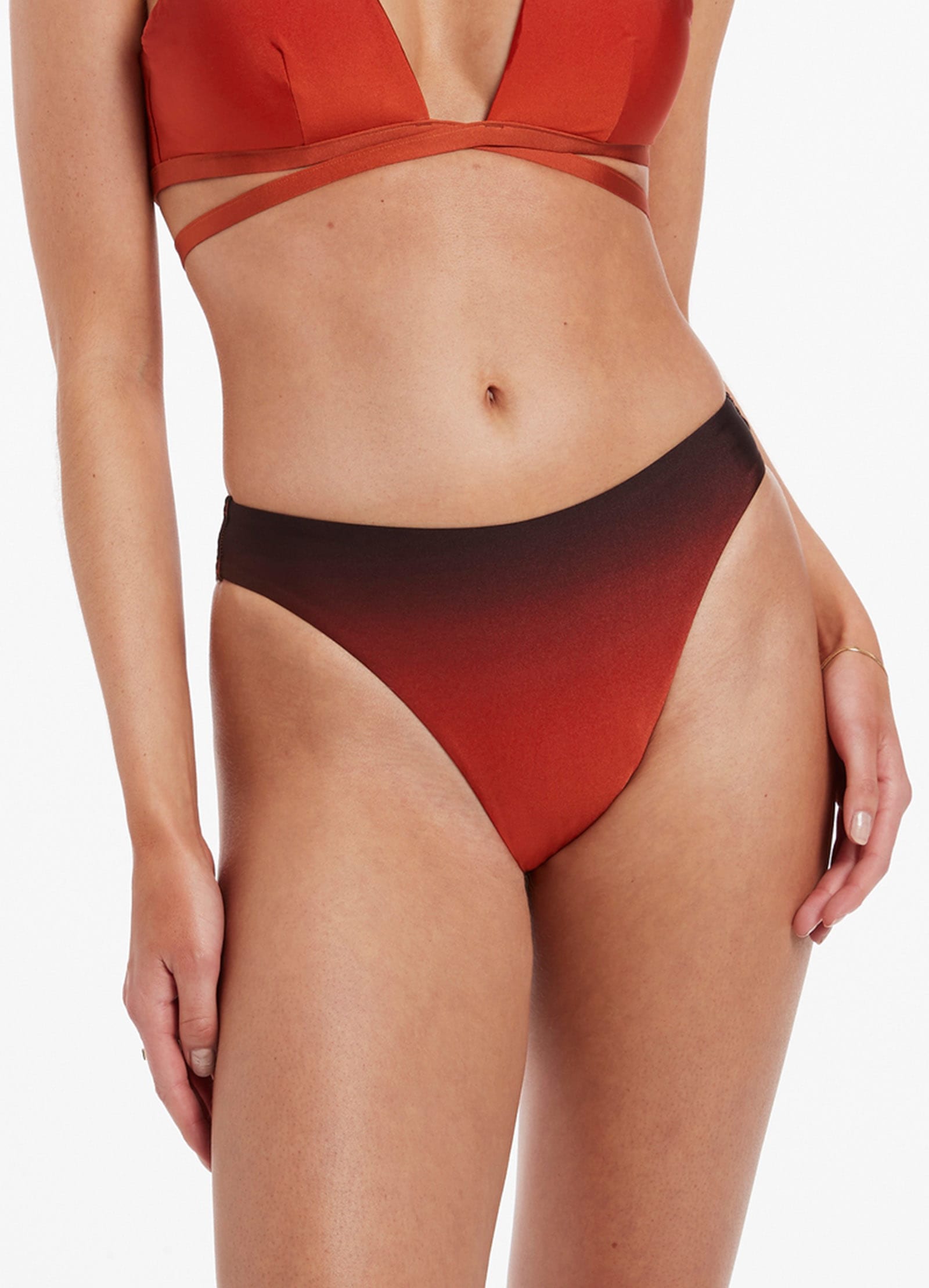 Oia Sunset High Legline Bikini Bottom Burnt Orange Seafolly US