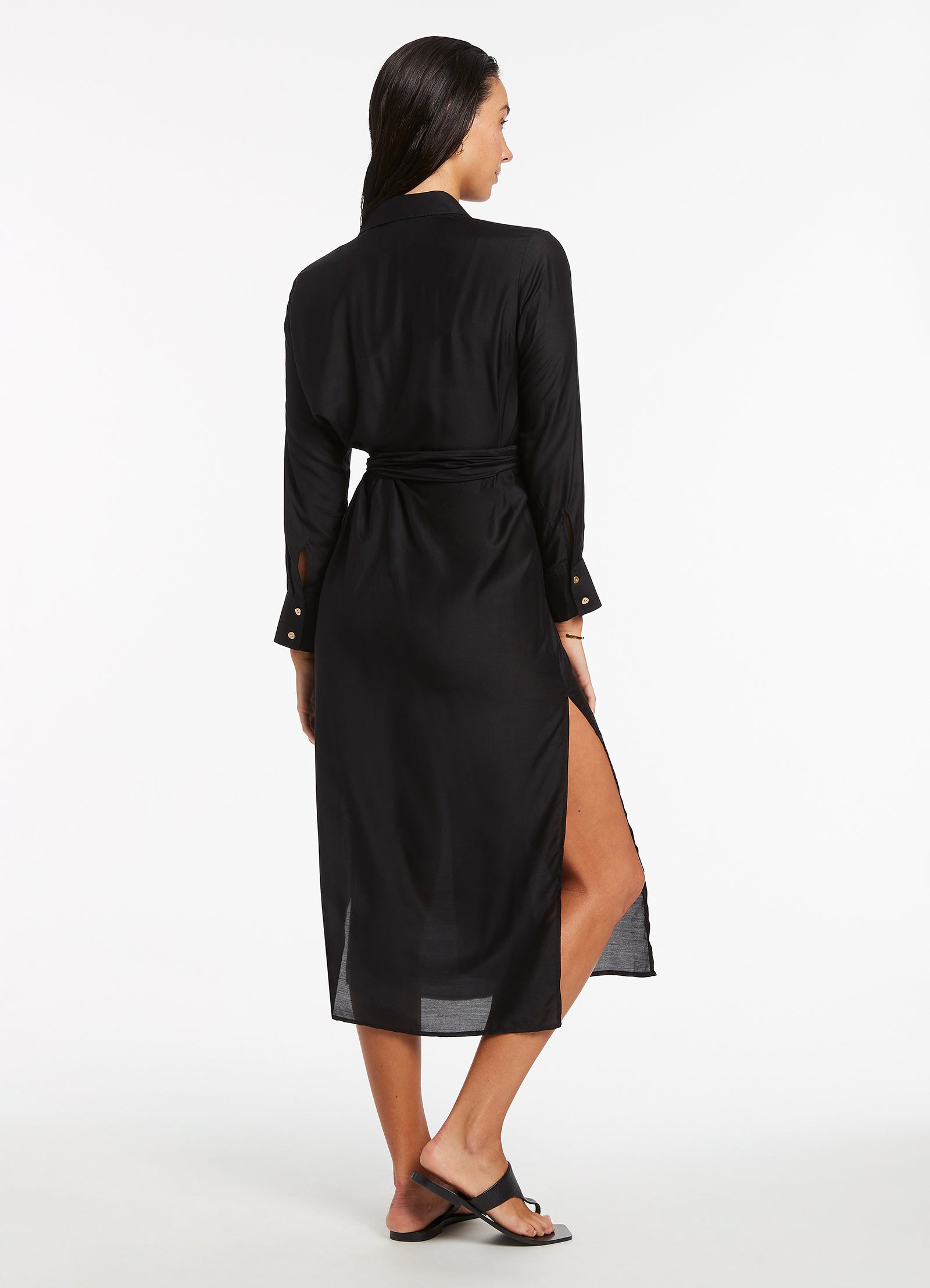 Black wrap shirt dress hotsell