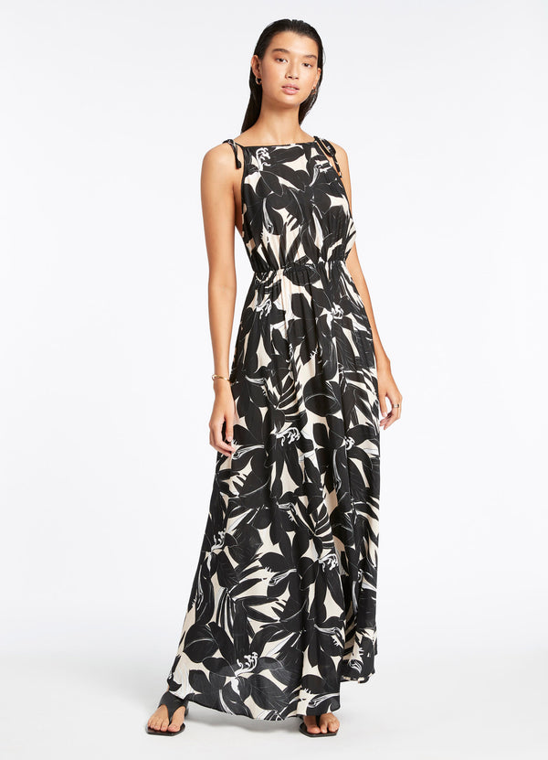 Floreale Backless Maxi Dress - Black