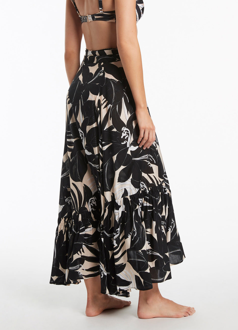 Wrap Skirt Black And White Floral Ruffle Skirt Floreale